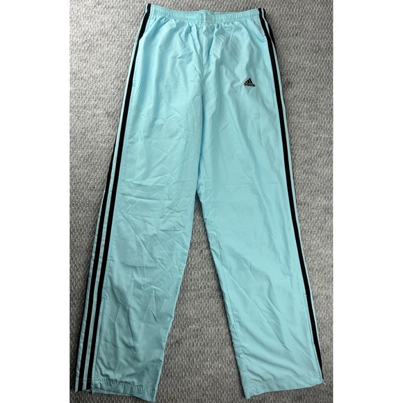 adidas Pants - Vintage Y2K Adidas light blue nylon track pants Zipper Ankles 3 Stripes Small